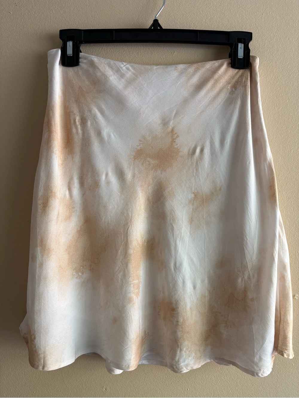 Frank And Oak Cream Satin Tie Dye A-Line Midi Skirt Size Medium Double Lined